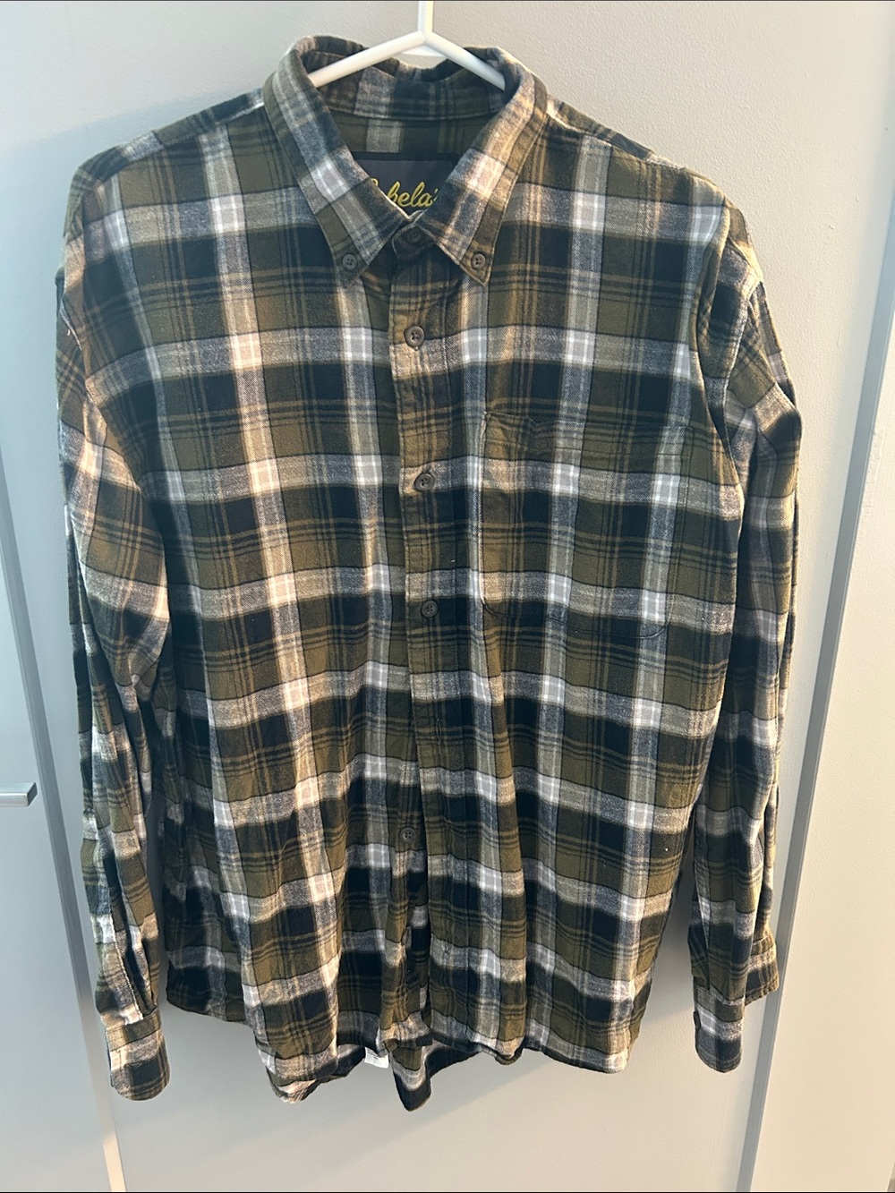 Cabela's Olive, Black & White Plaid Button-Down Shirt